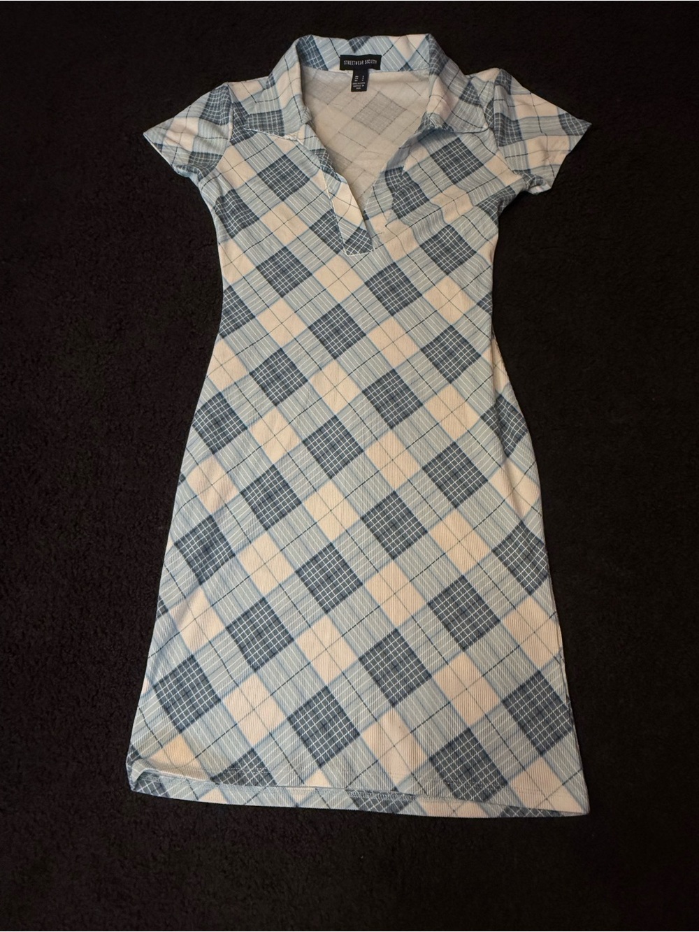 Streetwear Society Light Blue & Cream Plaid Polo Dress